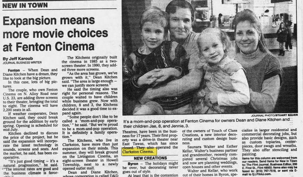 Jan 1997 article Fenton Cinema, Fenton